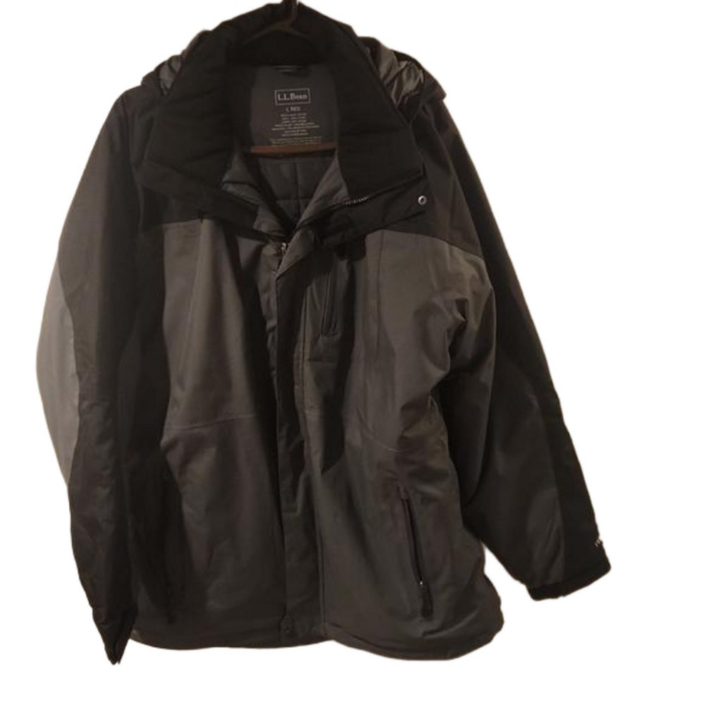 L.L Bean Rugged Ridge Parka Black & Gray Removable Hoodie Men's L Weatherproof